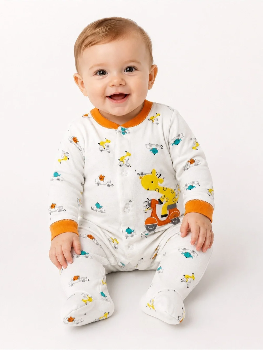 Carter's White One-Piece Footie with Orange Trim and Yellow Giraffe